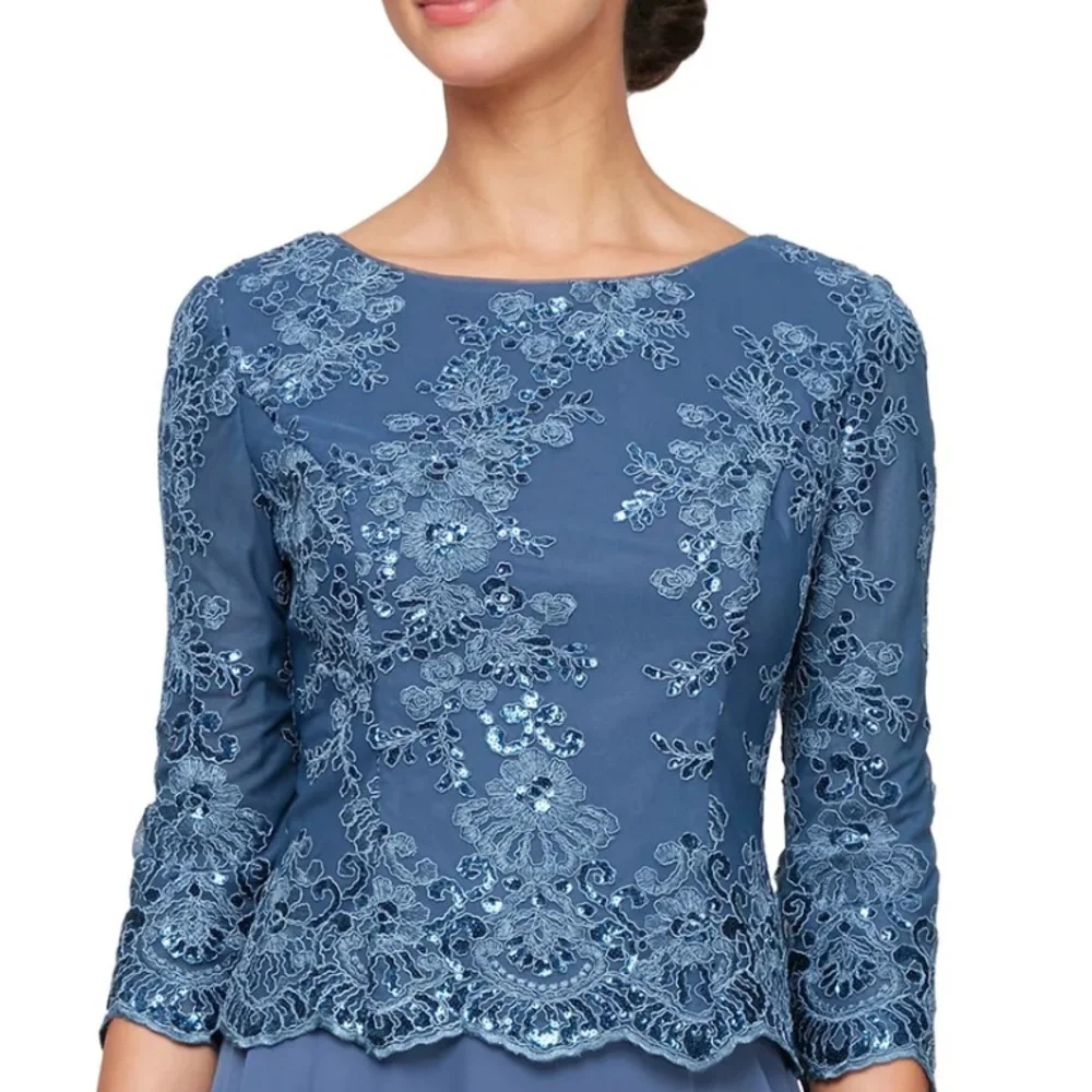 Alex Evenings 81171579 Mother of the Bride Tea Length Dress Vintage Blue - Picture 5 of 10